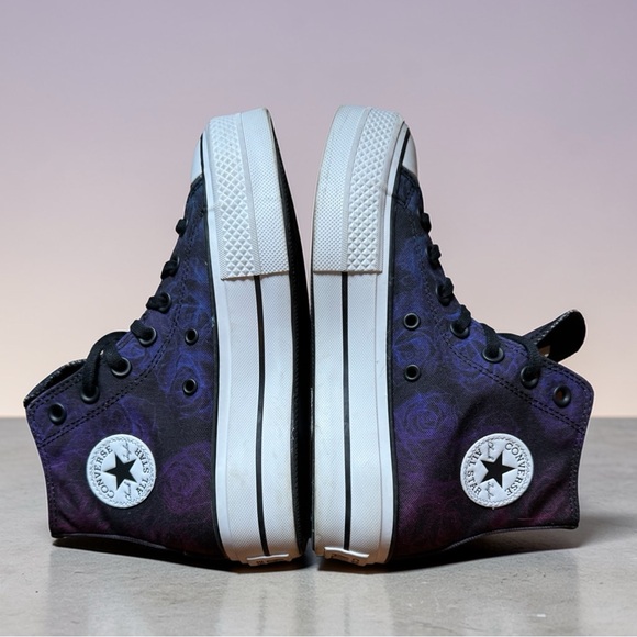 Converse Chuck Taylor All Star Black And Purple Watercolor Roses HiLift Sneakers - Picture 4 of 11